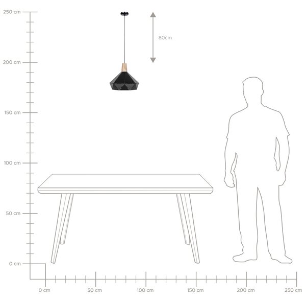 Závesná lampa čierna farba kovová s prvkom z dubového dreva geometrický tvar moderná