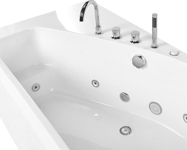 Vírivá vaňa biela akrylát 175 x 80 cm obdĺžnikový tvar pre 1 osobu s LED osvetlením hydromasážne trysky pravostranná moderný štýl kúpeľňa