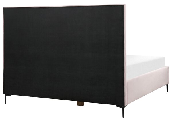 Posteľ ružová zamatová 180 x 200 cm s úložným priestorom čalúnené čelo čierne kovové nohy
