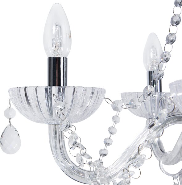 Luster strieborný kov so sklenenými kryštály 5-plameňovo benátsky glamour štýl priehľadný