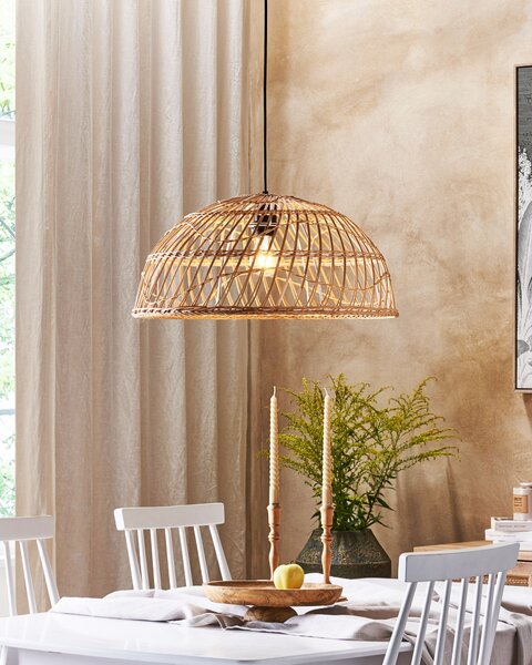 Závesná lampa prírodná béžová otvorené ratanové tienidlo boho dizajn osvetlenie do interiéru