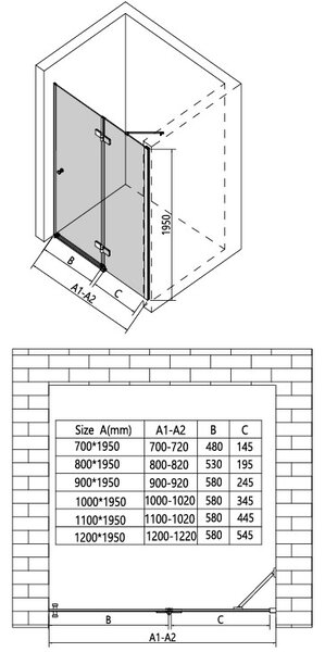 Erga Bern, 1-krídlové delené sprchové dvere do otvoru 70x195 cm, 6mm číre sklo, chrómový profil, ERG-V02-BERN-D070-CR