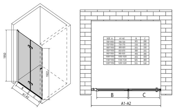 Erga Berlin, skladacie sprchové dvere do otvoru 70x195 cm, 6mm číre sklo, chrómový profil, ERG-V02-BERLIN-D070-CR