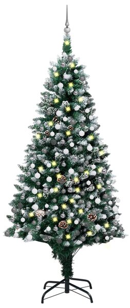 Osvetlený umelý vianočný stromček s guľami a šiškami 210 cm