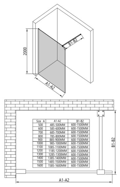 Erga Paris, sklo ku sprchovej zástene Walk-In 50x200 cm, 8mm sklo námraza, ERG-V02-PARIS-050x200-FR