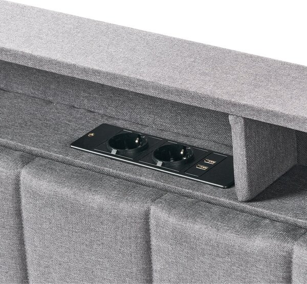 Posteľ tmavosivá látková čalúnená 180 x 200 cm čalúnené čelo s LED USB port moderný dizajn