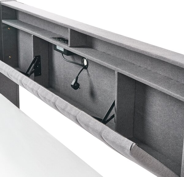 Posteľ tmavosivá látková čalúnená 180 x 200 cm čalúnené čelo s LED USB port moderný dizajn