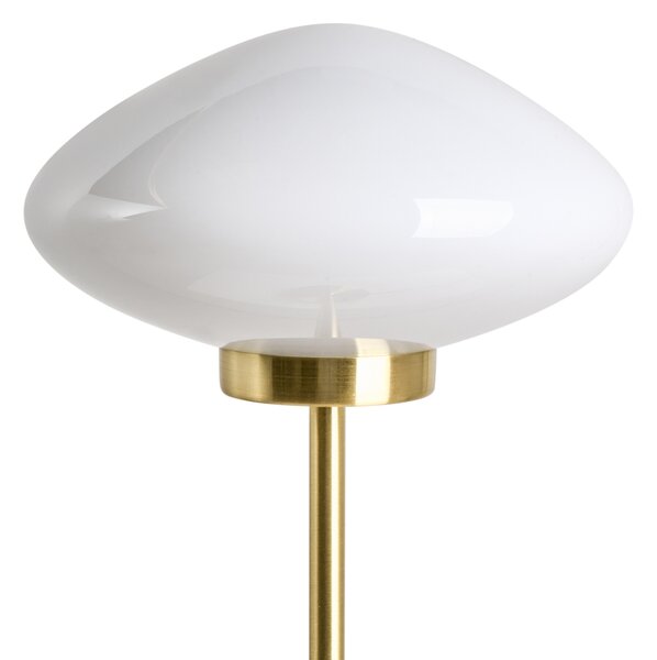 Stolná lampa zlatá železná kovový podstavec biele sklenené tienidlo moderný štýl obývacia izba spálňa