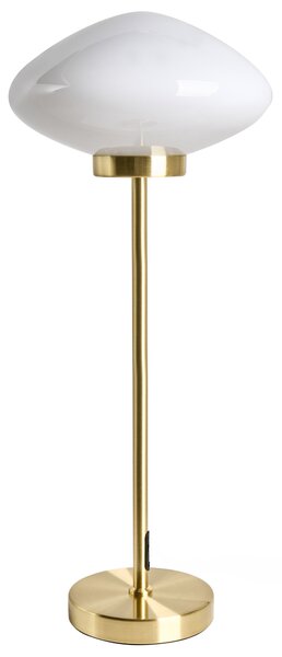 Stolná lampa zlatá železná kovový podstavec biele sklenené tienidlo moderný štýl obývacia izba spálňa