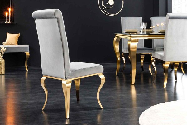 Dizajnová stolička Rococo sivá / zlatá