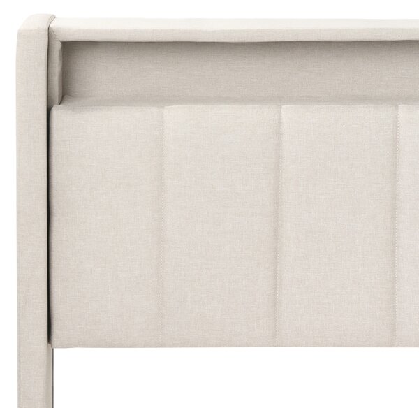 Posteľ béžová látková čalúnená 160 x 200 cm čalúnené čelo s LED USB port moderný dizajn