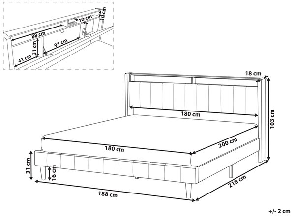 Posteľ tmavosivá látková čalúnená 180 x 200 cm čalúnené čelo s LED USB port moderný dizajn