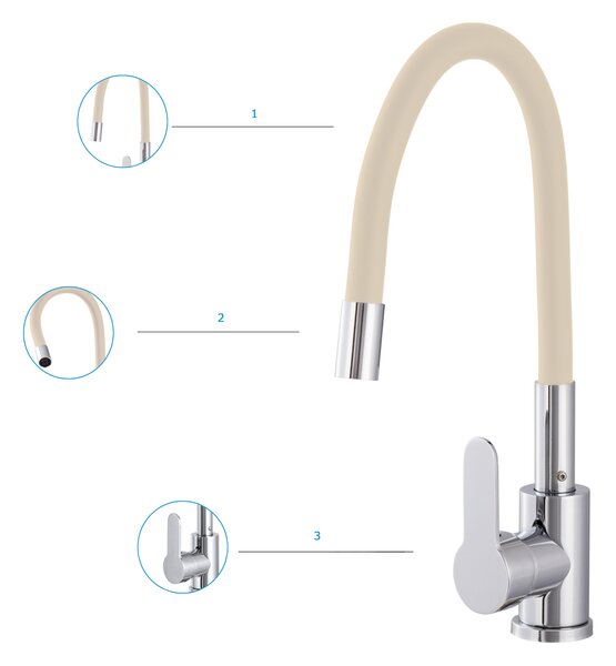 Gamma Flex 2000, stojanková drezová batéria s flexibilným ramenom, béžová matná-chrómová, GMA-BFX-2000B