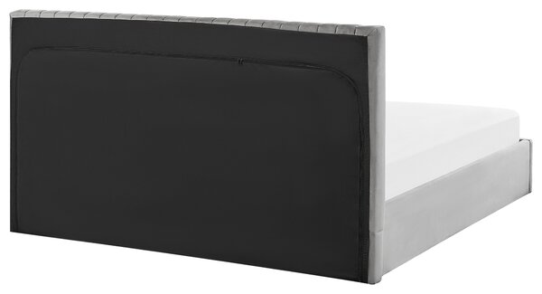 Posteľ s úložným priestorom sivý zamat 180 x 200 cm vysoké prešívané čelo nábytok do spálne