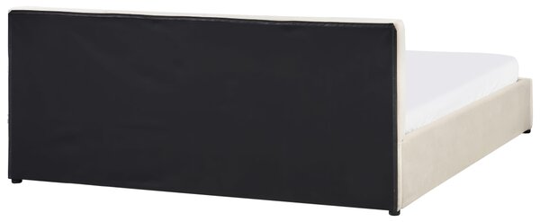Posteľ s úložným priestorom svetlobéžová zamatové čalúnenie dvojlôžková 180 x 200 cm prešívané čelo