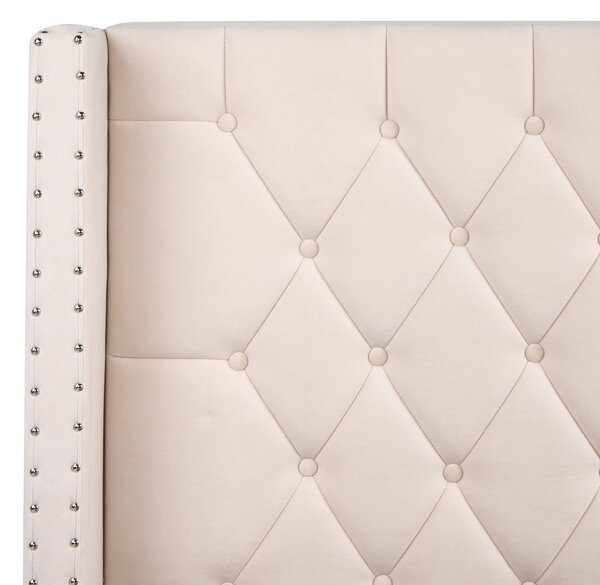 Posteľ s úložným priestorom krémová biela zamatová čalúnená 180 x 200 cm prešívané čelo elegantný glamour dizajn
