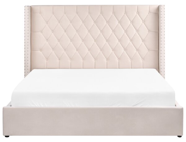 Posteľ s úložným priestorom krémová biela zamatová čalúnená 180 x 200 cm prešívané čelo elegantný glamour dizajn