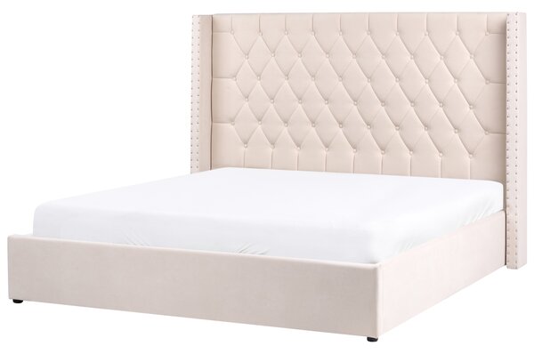 Posteľ s úložným priestorom krémová biela zamatová čalúnená 180 x 200 cm prešívané čelo elegantný glamour dizajn