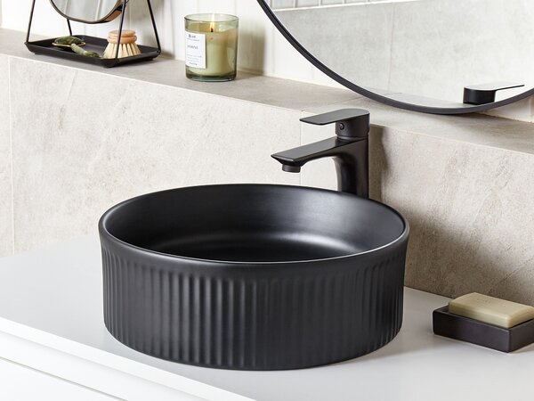 Kúpeľňové umývadlo na dosku matné čierne keramické 37 cm okrúhle moderný štýl