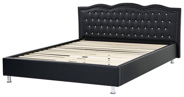 Posteľ čierna umelá koža 180 x 200 cm prešívané čelo s gombíkmi moderný glamour štýl spálňa