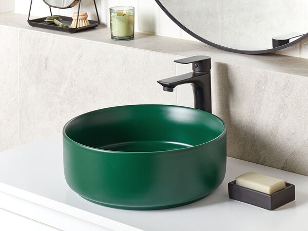 Kúpeľňové umývadlo na dosku zelené keramické okrúhle ⌀ 37 cm moderná kúpeľňa