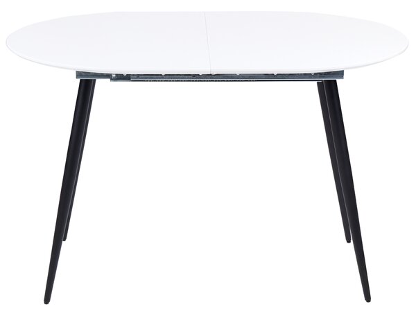 Jedálenský stôl biely MDF 120/160 x 80 cm čierne oceľové nohy oválna rozťahovacia doska moderný dizajn