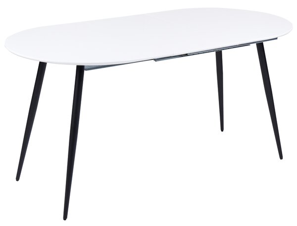Jedálenský stôl biely MDF 120/160 x 80 cm čierne oceľové nohy oválna rozťahovacia doska moderný dizajn