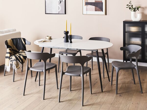 Jedálenský stôl biely MDF 120/160 x 80 cm čierne oceľové nohy oválna rozťahovacia doska moderný dizajn