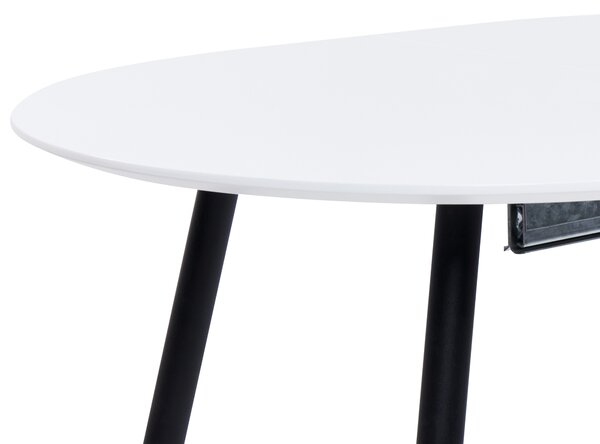 Jedálenský stôl biely MDF 120/160 x 80 cm čierne oceľové nohy oválna rozťahovacia doska moderný dizajn