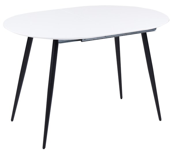 Jedálenský stôl biely MDF 120/160 x 80 cm čierne oceľové nohy oválna rozťahovacia doska moderný dizajn