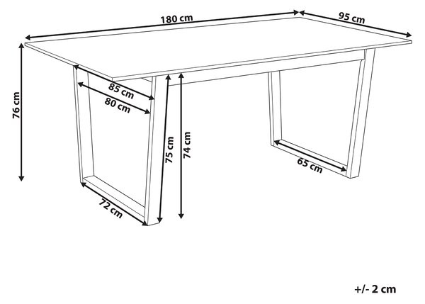 Jedálenský stôl svetlý jaseň MDF 180 x 95 cm jaseňová dýhovaná vrchná doska moderný dizajn panelový podstavec