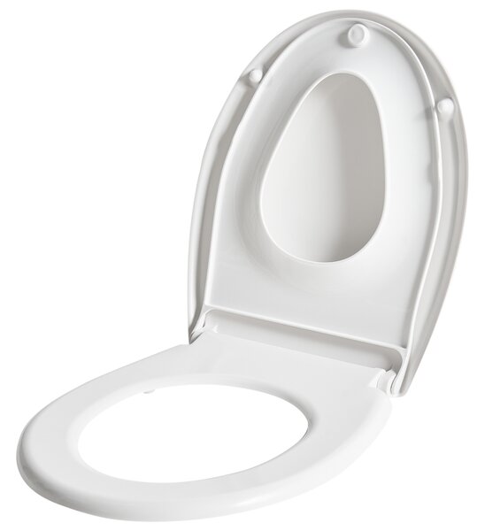 WC doska s pomalým sklápaním biela MDF lesklá 46 x 37 cm ľahko odnímateľná s extra sedadlom pre deti doplnky tradičný štýl kúpeľňa toaleta