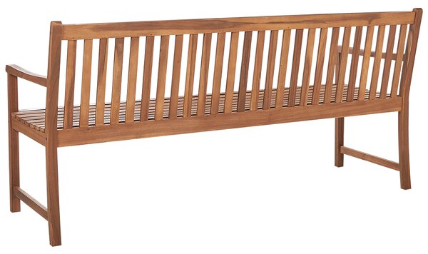 Záhradná lavička svetlé akáciové drevo 180 x 67 x 88 cm červený podsedák lamelový dizajn záhrada terasa rustikálny štýl