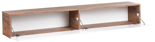 Závesná skrinka pod TV biela a hnedá 180 cm tv stolík na stenu minimalistický dizajn obývacia izba