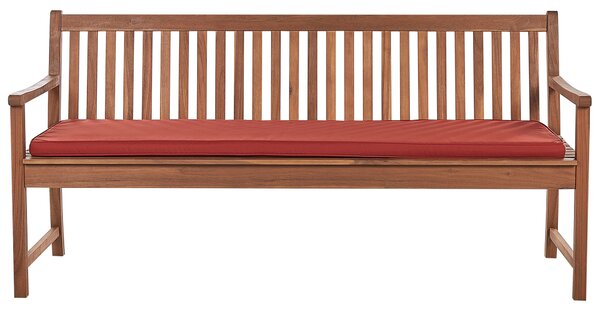 Záhradná lavička svetlé akáciové drevo 180 x 67 x 88 cm červený podsedák lamelový dizajn záhrada terasa rustikálny štýl