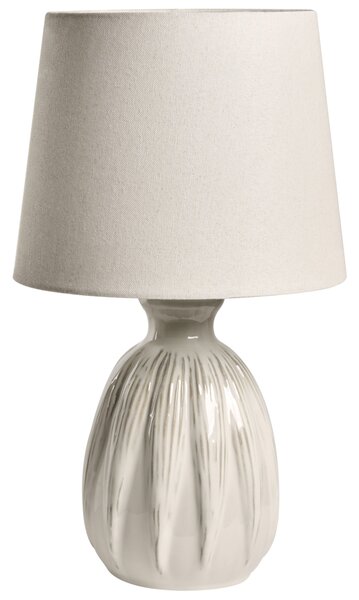 Stolná lampa svetlobéžová keramický podstavec ľanové tienidlo škandinávsky moderný štýl obývacia izba spálňa