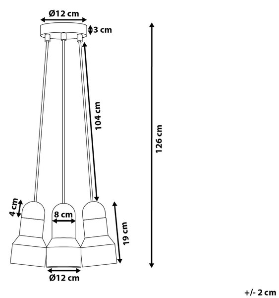 Závesná lampa zo sivého betónu a dreva s 3 lampami v priemyselnom štýle v tvare zvona