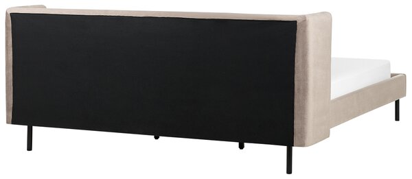 Rám postele sivobéžové zamatové čalúnenie čierne nohy 180 x 200 cm lamelový rošt s čalúneným čelom