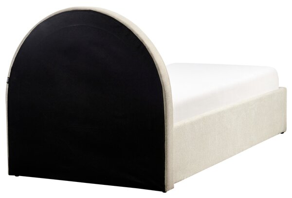 Posteľ s úložným priestorom béžová látková čalúnená 90 x 200 cm minimalistický retro dizajn zaoblené čelo postele