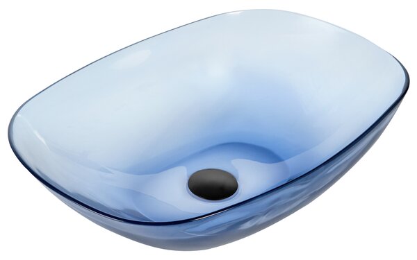 Umývadlo na dosku modré priehľadné z materiálu solid surface 54 x 36 cm moderná kúpeľňa