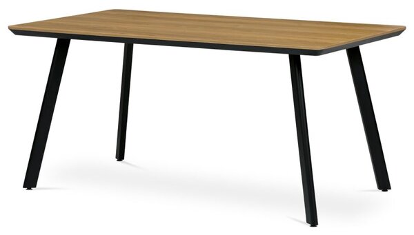 Jedálenský stôl, 160x90cm, MDF doska, dyha odtieň dub, kovové nohy, čierny lak (a-532 dub)