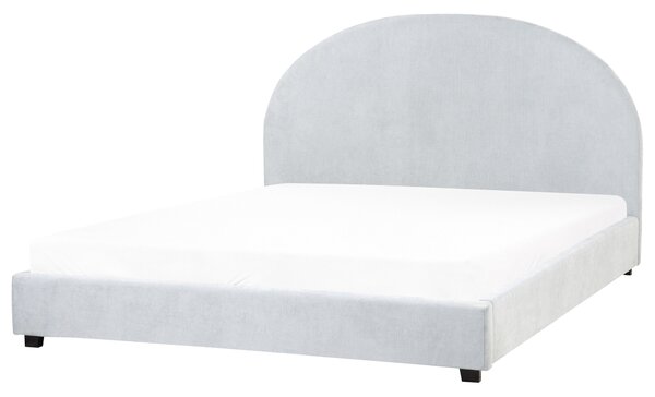 Posteľ svetlomodrá čalúnená ženilka 160 x 200 cm zaoblené čelo minimalistický retro dizajn spálňa