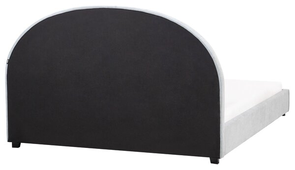 Posteľ svetlomodrá čalúnená ženilka 160 x 200 cm zaoblené čelo minimalistický retro dizajn spálňa