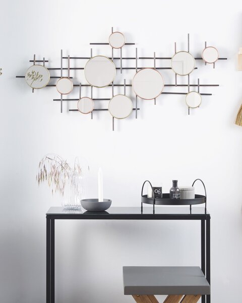 Nástenné zrkadlo medená bronzová čierna železo sklo 113 x 55 cm nepravidelný tvar moderný glamour štýl obývačka spálňa