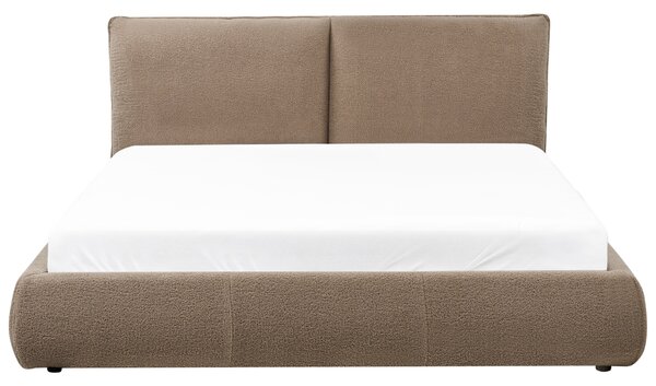 Posteľ hnedá buklé čalúnenie 160 x 200 cm lamelový rošt hrubé čalúnené čelo postele moderný štýl spálňa