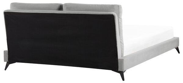 Posteľ sivá zamatové čalúnenie 160 x 200 cm lamelový rošt hrubé vystužené čelo spálňa