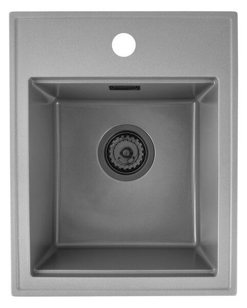 Sink Quality Ferrum New 4050, 1-komorový granitový drez 400x500x185 mm + čierny sifón, šedá, SKQ-FER.4050.G.XB