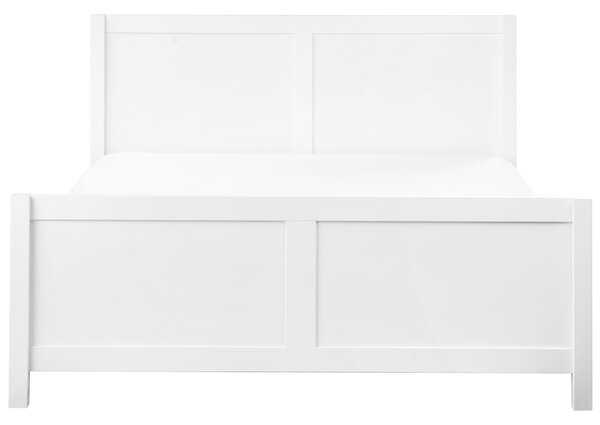 Posteľ biela kaučukové drevo 160 x 200 cm rám postele s čelom lamelový rošt minimalistický rustikálny štýl