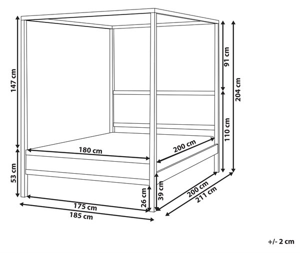 Rám postele s baldachýnom svetlohnedá kaučukové drevo 180 x 200 cm s lamelami minimalistický dizajn