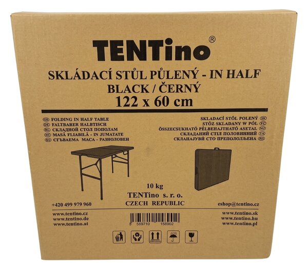 TENTino Skládací stůl 122x60 cm BLACK PŮLENÝ, bílý, STL122P